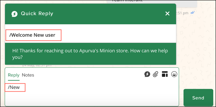 WhatsApp Business quick replies