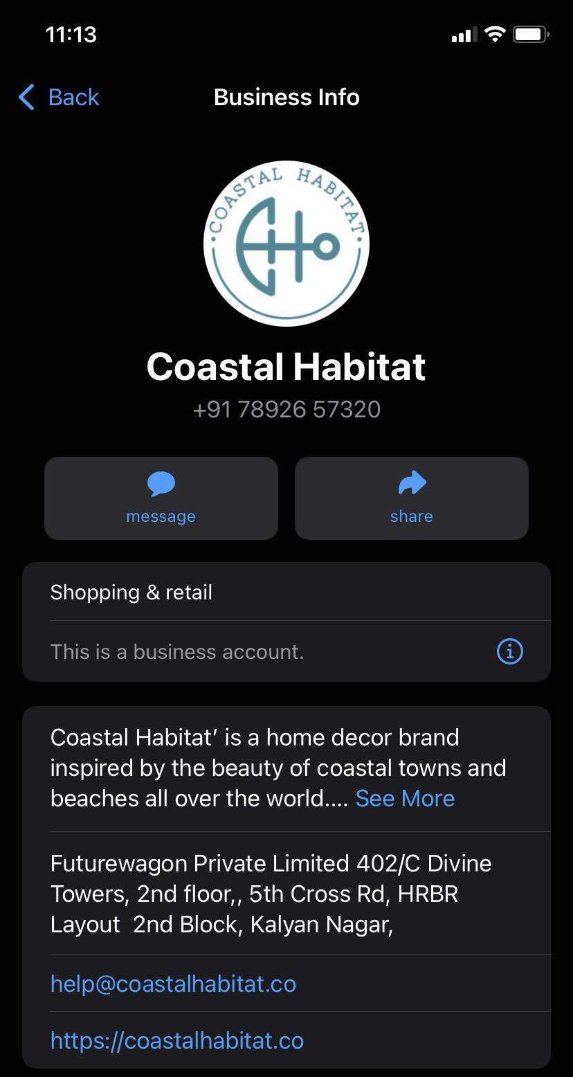 Coastal Habitat WhatsApp Business profile