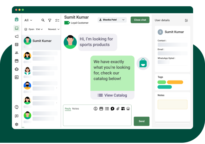 WhatsApp chat list on Interakt