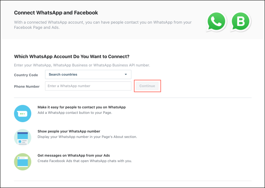 WhatsApp Business app to Facebook account