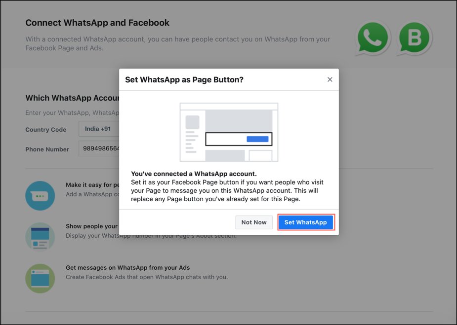 Connect Facebook to WhatsApp Business Account