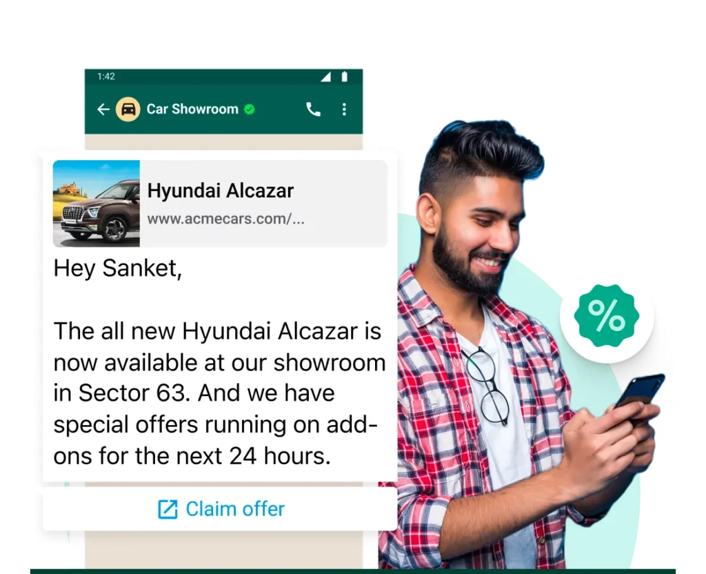 WhatsApp business for automotive industry with claim offers on Interakt