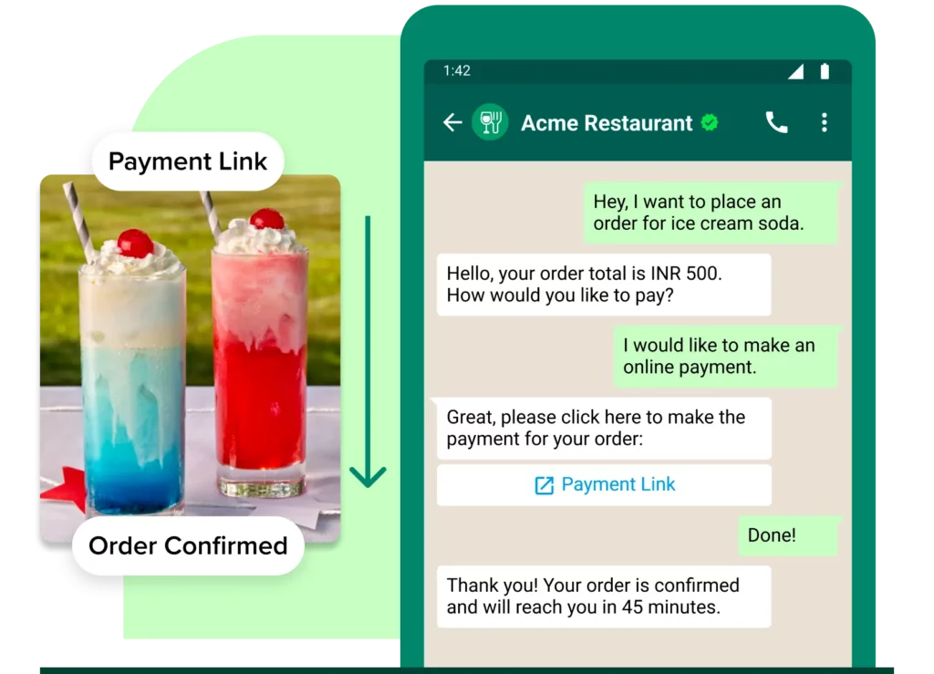 WhatsApp business for restaurants food businesses Payment with WhatsApp business chat