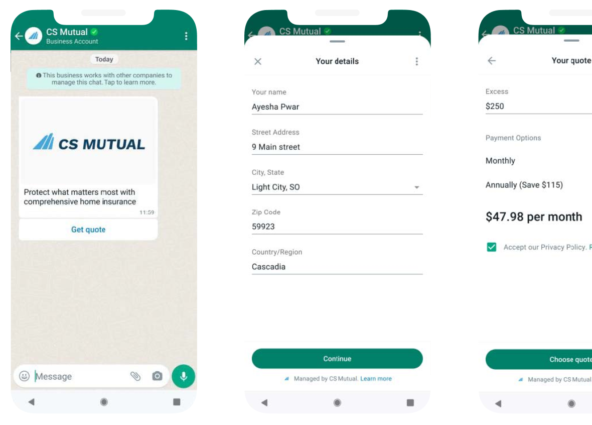 Deliver customized insurance quotes with WhatsApp Flows for Fintech Industry